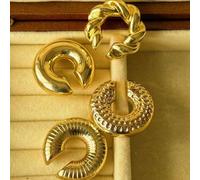 4 pièces Set de boucles d'oreilles clip européennes et américaines exagérées de style hip-hop épais cylindrique creux, plaqué or sans perçage d'oreille Taille UniquePMMA