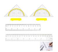 4 Pièces Set de Géométrie, 2PCS Rapporteur 15.7cm avec Poignée 2PCS Règles (15 CM Et 20 CM) Règle Ergonomique Et Équerre Resistant Ensemble RèGle Pour Étudiants, Bureau, Designer, Peinture