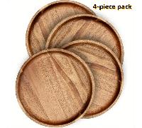 4 pièces Set de plateaux en bois d'acacia, assiette à collation rustique en bois, support pour tasse à café, plateau pour tasse à thé, présentoir à gâteau, pour la maison, la cuisine, le restaurant, l