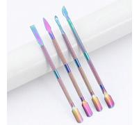 4 pièces Set de repoussoirs à cuticules en acier inoxydable, Grattoir/Éplucheur double face en acier inoxydable, Dissolvant de vernis à ongles en gel, Forme de cuillère et de triangle pour le retrait