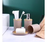 4 pièces Set de salle de bain en plastique simple pour gobelet à brosse à dents, porte-savon, bouteille de lotion, tasse de rinçage. Décoration de salle de bain, décoration d'automne, retour à l'école