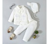 4 pièces Set de tenue de baptême pour bébés garçons, comprend une chemise blanche à manches longues avec nœud papillon, un gilet brodé de fleurs, un pantalon et un chapeau, cadeau pour page de mariage