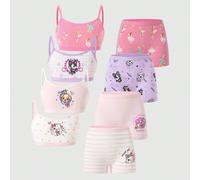 4 pièces/set Ensemble assorti de sous-vêtements pour jeune fille mignonne avec impression de chiot/chat/fée en rose, rouge rosâtre, violet clair et blanc 6Y,7Y,8Y,9Y,10Y,4Y,5YAnimal,LettresÉtoffe