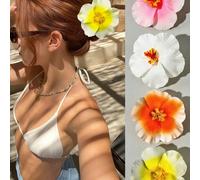 4 pièces/set Grands clips à cheveux en fleurs d'hibiscus tropicales artificielles, convenant aux femmes et aux filles, utilisables pour les vacances à la plage, les fêtes à thème hawaïen, le style boh