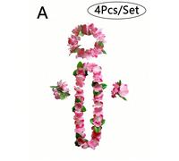 4 pièces/set Guirlandes de fleurs hawaïennes, colliers de leis hawaïens, colliers de guirlandes hawaïennes, fournitures de fête à thème tropical hawaïen, fleurs d'hibiscus tropicales pour fêtes de pis