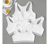 4 pièces/set Hauts de camisole simples en noir, rose, blanc, convenant au développement des adolescentes 8Y,9Y,10Y,11Y,12Y,13YUnicoloreÉtoffe