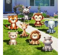 4 pièces/set Panneaux de jardin en PVC avec motifs d'animaux de la jungle - Décoration extérieure réutilisable en échafaudage, Décorations de fête d'anniversaire, baby shower et fête à thème animaux d