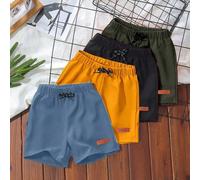 4 pièces/set Short décontracté sport preppy cool de couleur unie pour jeune garçon, convient pour le port quotidien, l'école, les sorties, les sports, le printemps/été. Offre de multiples options d'as