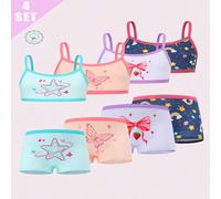 4 pièces/Set Sous-vêtements en coton doux pour filles, ensembles de gilet de fille mignons, confortables et respirants 8Y,9Y,10Y,11Y,12YAnimal,Géométrique,Fruits & légumesÉtoffe