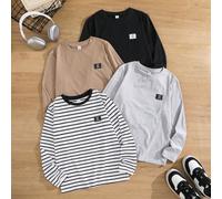 4 pièces/set T-shirt à manches longues pour garçon préadolescent avec motif rayé et chevalier, t-shirts de base, pack de hauts, streetwear, hiver, automne, tous les vêtements pour enfants, Top à manch