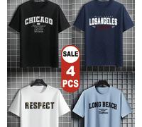 4 pièces/set T-shirts à manches courtes d'été pour hommes, comprenant plusieurs couleurs et designs, faciles à assortir, idéaux pour le port quotidien L,M,S,XL,XS,XXL,XXSLettresPolyester