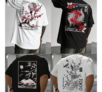 4 pièces/set T-shirts à manches courtes d'été pour hommes, style mode de rue décontractée avec imprimé de culture japonaise L,M,S,XL,XS,XXL,XXSPolyester