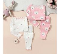 4 pièces/set Top à col rond à manches longues avec volants et imprimé chat mignon, et pantalon long. Ensemble de pyjamas doux et confortable pour bébé fille 6-9M,9-12M,12-18M,18-24M,2-3YAnimal,Géométr
