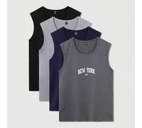 4 pièces/set Top de détente sans manches avec imprimé New York simple pour hommes L,M,S,XL,XXLLettresTissu tricoté