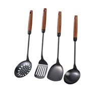 4 Pièces Set Ustensile Cuisine, Ustensiles Cuisine Acier Inoxydable 304, Set Spatules Manche Bois, Spatule, Louche, Passoire et Spatule avec Manche en Bois Résistant à la Chaleur