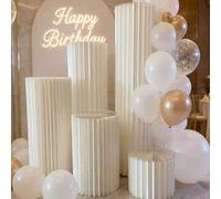 4 pièces/Set Vase colonne en papier pour mariage, support de fleurs pliable avec plaque acrylique décorative, décoration de centre de table cylindrique, convient pour mariage, fête, jardin (Blanc, 40/