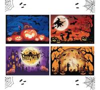 4 Pièces Sets de Table de Halloween, Happy Halloween Sets de Table Citrouille Sorcière Fantôme, Napperons en Lin Lavables, Saisonnier Cuisine Table Party Dîner de Halloween Décor, 4 Motifs, 12 x 18