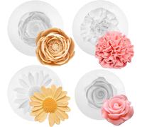 4 Pieces Silicone Candle Moulds,3d Diy Silicone Candle Mould,Peony Flower Silicone Mould,Flower Candle Mould,Daisy Shaped Silicone Mould,Silicone Candle Mould