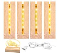 4 Pièces Socle Lumineux Led, Base Lumineuse en Bois, Socle Lumineux Led en Boule de Cristal, Base Lumineuse LED Warm Light pour L'Art du Verre, Support de Base pour ECran en Cristal Alimenté par USB