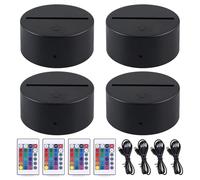 4 pièces socles lumineux LED 3D pour veilleuse : Socle LED avec télécommande et câble USB, lampe à illusion 3D 7 couleurs lumières graduables, lampe de décoration pour chambre d'enfant, chambre à