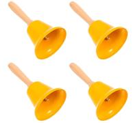 4 Pièces Sonnette Rétro de Noël Poignée en Bois, Cloche Jaune Vintage | Bois, Alliage de Zinc et Fer, Facile à Nettoyer, pour Table de Dîner, la Cuisine, Appel de Service