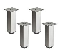 4 pièces SOTECH Pieds de meuble ZULU 38 x 38 x 150 mm aspect inox, charge admissible 100 kg par pied, pieds de vitrine Pieds de socle Pieds d'armoire