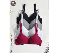 4 pièces Soutien-gorge triangulaire côtelé pour filles adolescentes, sous-vêtements confortables et respirants pour le développement des filles, convenant aux 13-16 ans 14Y,13Y,16Y,15YUnicoloreÉtoffe
