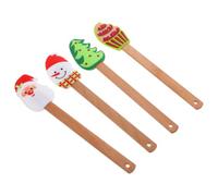 4 Pièces Spatule à Crème en Silicone Forme Père Noël, Manche Bois | Bords Lisses et Trou Suspendre, Outil Réutilisable pour Décorer Gâteaux, Mélanger Bols, la Cuisine Couleur Aléatoire