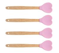 4 Pièces Spatule de Mélange Manche en Bois Cœur en Silicone, Rose | Résistante à Chaleur, Bord Souple Antidérapant, Surface Antiadhésive, Facile à Nettoyer, pour Cuisiner