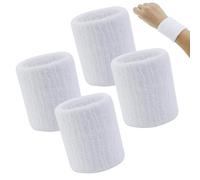 4 Pièces Sport Poignet, Doux Coton, Absorbant Éponge, pour Gym Tennis Basket-Ball Blanc