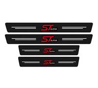 4 Pièces St Line Protection Seuil de Porte de Voiture pour Ford Focus EcoSport Kuga Mondeo Fiesta Puma, Autocollant en Cuir de Fibre de Carbone Plinthes pour Auto Red
