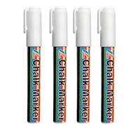 4 Pièces Stylo Craie, Feutre Craie Liquide Blanc, Pointe 6 mm Effaçables à l’Eau, Marqueurs Sans Poussière pour Tableau Noir, Ardoise, Vitres, Fenêtres, Enseignes Café, École, Bistrot, Maison, Bureau