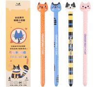 4 Pièces Stylo Gel,Kawaii Cartoon Cute Cat Gel Pen,0,5 Mm Pen,Noir,Stylo Rétractable,Cadeau Papeterie Nice Poignées D'écriture Pens Nice Fournitures Scolaires