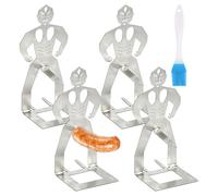 4 Pièces Support à Saucisses pour Barbecue en acier inoxydable, Support Créatif pour Saucisses, Support Portable pour Hot Dog, pour Camping Pique-Nique Cuisine, 1 Pièces Pinceau à huile en silicone