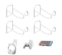 4 Pièces Support de Manette de Jeu, Universel Support Casque, Support de Contrôleur de Jeu en Métal, Aucun Perçage Nécessaire Support Mural Compatible avec PS3/PS4/PS5/Xbox/Pro Porte Manette(Blanc)
