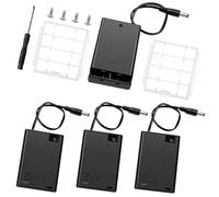 4 Pièces Support de Pile 3 x 1.5V AA avec Couvercle et Interrupteur On/Off, KUOQIY 4.5V Plastique Support de Batterie Coque avec Prise CC 2.1x5.5 mm, Batterie Boîte de Rangement avec Vis et Tournevis
