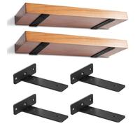 4 Pièces Support étagère en Acier, Équerre d'étagère Murale, support d'étagère pour charges lourdes avec vis de fixation pour salon | bureau | cuisine (Noir, 20 cm)