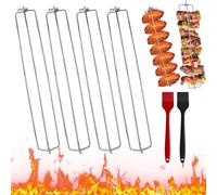 4 Pièces Support Poulet Barbecue Support Poulet pour Barbecue Support à Poulet Barbecue Support Poulet Rail d'Aile de Poulet à Pince Rail d'Aile Pique-nique Fête Camping Barbecue (avec 2 brosses)