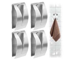 4 Pièces Support Torchon Cuisine, Porte-torchons en Acier Inoxydable | Adhésif Mural Patère, Crochet Serviette Métal Autocollant pour Cuisine, Bain