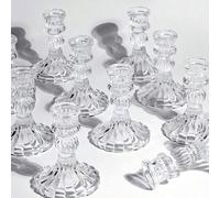 4 pièces Supports de bougie en verre transparent, set de supports de bougie en verre cristal vintage gaufré, supports de bougie en forme de cône en cristal, convient pour la table à manger, le mariage