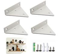 4 Pièces Supports D'étagère, Support Étagère Mural en Métal, Supports Tablette Flottante, Triangle Support Invisible Etagere avec Vis, pour Déco Salon, Chambre, Salle de Bain (Blanc)