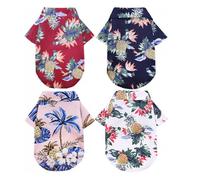 4 Pièces T-Shirt pour Chien Hawaïen Imprimé Ananas, Boutons | Couleurs Lumineuses, Couverture Solaire, Facile à Enfiler, pour Petits Chiens, Chats, Promenade