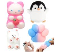 4 Pièces Taba Squishy Set, Pingouin+Lapin+Chiot+Chat Mignon+Patte Jouet Souple à Presser Jouets Anti-Stress compressibles pour soulager Le Stress Cadeaux pour Anniversaire, Noël