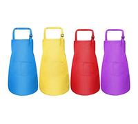 4 Pièces Tablier Enfant Set, Ajustable Tablier de Chef avec 2 Poches pour Filles Garçons, Bambin Tabliers de Cuisine de Jardin, Tabliers en Coton pour Cuisson Peinture l'artisanat (7-13 Ans)