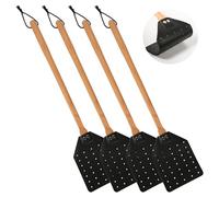 4 Pièces Tapettes à Mouches, Tapette à Mouches en Cuir Tapette à Mouches Manuelle avec Long Manche en Bois Ajourée Tapette à Guêpes pour la Maison l'Intérieur l'Extérieur la Cuisine
