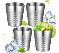4 Pièces Tasses À Boire En Acier Inoxydable, 300 Ml Ensemble De Tasses En Acier Inoxydable, Tasses À Café À Double Paroi Isotherme, Tasse Métallique Incassable Empilables(Argent)