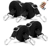 4 Pièces Tendeurs Elastique avec Crochets, Sangles Élastiques Réglables en Caoutchouc, 1M de Long Sandow Corde Elastique Robustes, Cordons Sangles Plates Sandow pour Transport de Voiture, Noir