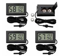 4 Pièces Thermomètre Hygromètre Numérique avec Sonde Externes Jauge | Mini Thermomètre d'Ambiance LCD avec Capteur Externe pour Reptiles Incubateurs Aquariums Volailles Salle Séjour Bureau