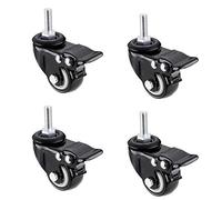 4 pièces tige filetée roulette Rotation polyuréthane pivotante roues Double roulement pas de bruit avec frein, noir(M10)