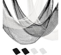 4 Pièces Tissu Halloween Noir 185x80cm - Gaze Effrayante Décoration pour Maisons Hantées, Intérieur & Extérieur, Facile à Découper, Réutilisable, Idéal pour DIY et Fêtes